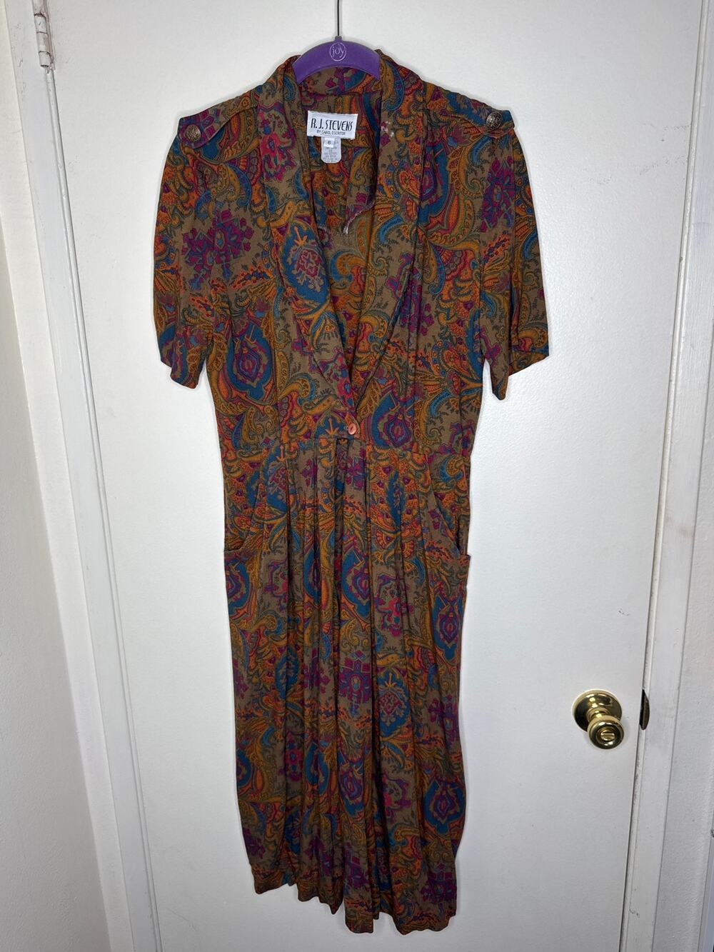 VTG 80s R.J. Stevens Carol Escritor Paisley Midi Dress Shawl Collar Pockets Sz 6